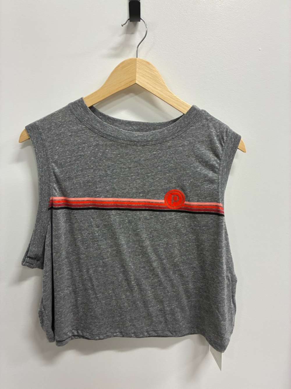 Gray Cropped Pure Barre Muscle Tank with Red Stripe